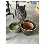 Weighted owl and flower pots