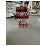 Footed Ruby and clear candy dish