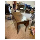 Antique Solid Walnut Drop Leaf Table with Turned L