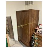 Vintage Wood Wardrobe Armoire with Bottom Drawer
