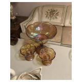 Vintage grape carnival glass compote and candle