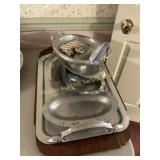 Lot of early hammered aluminum serving trays and