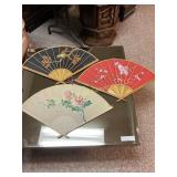Three Hand Painted Asian Wall Fans, Florals and Bi