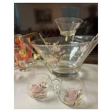 Hand Painted Pink Floral Chip and Dip Set with Cay