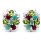 NO RESERVE 12 Ct  Silver Emerald, Ruby, Earring