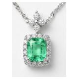NO RESERVE 1.5 Ct  Silver Emerald Necklace