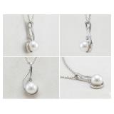 NO RESERVE 0.25 Ct  Silver Pearl Sapphire Necklace