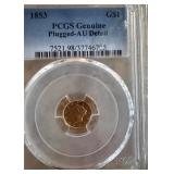 SCARE GOLD COIN. 1853 gold coin. CERTIFIED