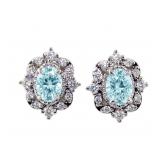 NO RESERVE.  2.10 Ct Silver Aqua, Sapphire Earring