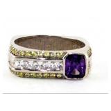 NO RESERVE. 2 Ct  Silver Amythest,Sapphire, Ring
