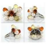 NO RESERVE. Pearl & Citrine Silver Ring
