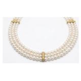 FINE JEWELRY5 Ct Sapphier 3 Row 6MM Pearl Necklace