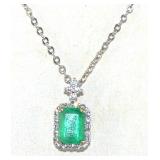 NO RESERVE 1.5 Ct Silver Emerald Necklace