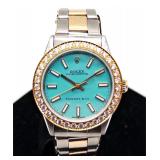 ROLEX Oyster Perpetual Tiffany 14k Gold and Dia