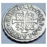 1748 VF-XF Spanish 1/2 Reales Antique Colonial