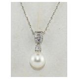 NO RESERVE 0.40 Ct Silver Pearl Sapphire Necklace