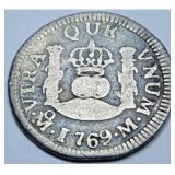 1769 Spanish Mexico Silver 1/2 Reales Genuine