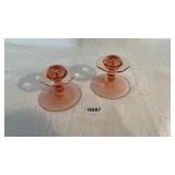 Pink depression candle holders