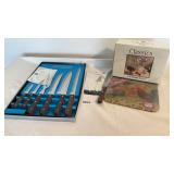 Knives,cutting board, dessert cups, miscellaneous