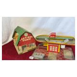 Vintage Marx metal farm in garage