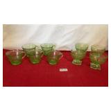 Vintage green depression glass and dessert cups
