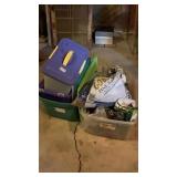 Empty containers and wood chip mulch