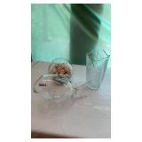 Fish, glass and glass bowl shelves, heavy vase