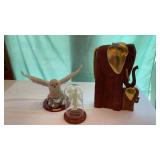 Elephant and owl sculptures