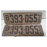 Minnesota 1933 Matched Set License Plates