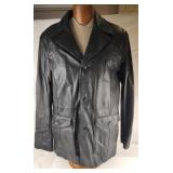 Vtg Black Leather Trench Jacket - size 42L