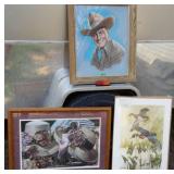 (3) Pictures: cowboy, hats & geese