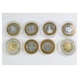 Eight .999 Fine Silver Casino Tokens