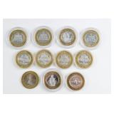 Ten .999 Fine Silver Casino Tokens