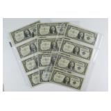 Thirteen One Dollar Silver Certificates