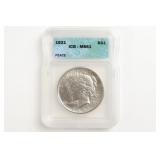 1921 Peace Dollar. ICG MS-61