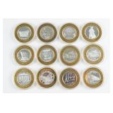 Twelve .999 Fine Silver Casino Gaming Tokens