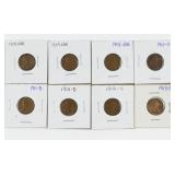 (8) Early Lincoln Cents 1909-1913