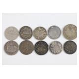10 Dime Sized Foreign Silver Coins.