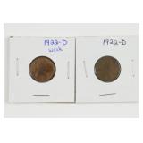 Pair of 1922-D Lincoln Cents