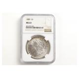 1889 Morgan Dollar. NGC MS-63
