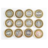 Twelve .999 Fine Silver Casino Gaming Tokens