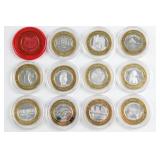 Twelve .999 Fine Silver Casino Gaming Tokens