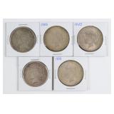 Five Silver Peace Dollars