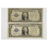 (2) 1928 $1.00 Blue Seal "Funny Back" Notes