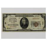 1929 $20.00 New York National Bank Currency