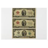 (3) Vintage $2.00 Notes incl Red Seal