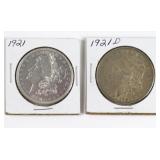 (2) 1921 Morgan Silver Dollars