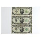 (3) 1934 Series Twenty Dollar Notes