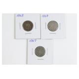 (3) Shield Nickels. 1868 & 1869