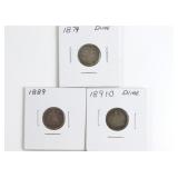 (3) Seated Liberty Dimes. 1874, 1889, & 1891-O